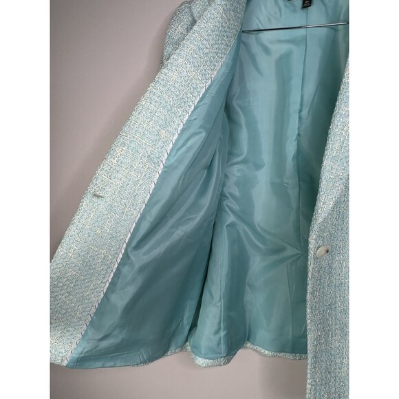 Talbots Blazer Jacket Women's 10P Aqua Blue Tweed Lined One Button Office Career - Picture 5 of 12
